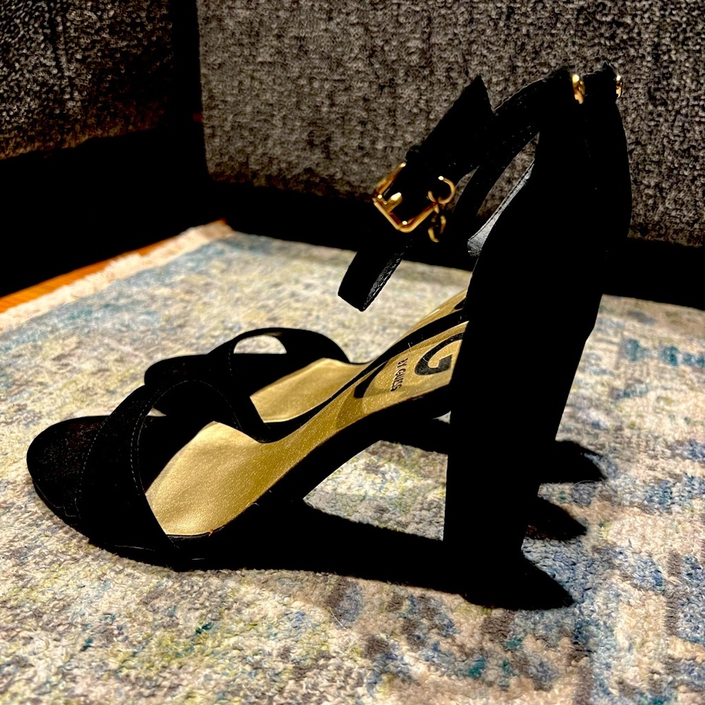 *SOLD* Guess open toe black heels, size 7.5